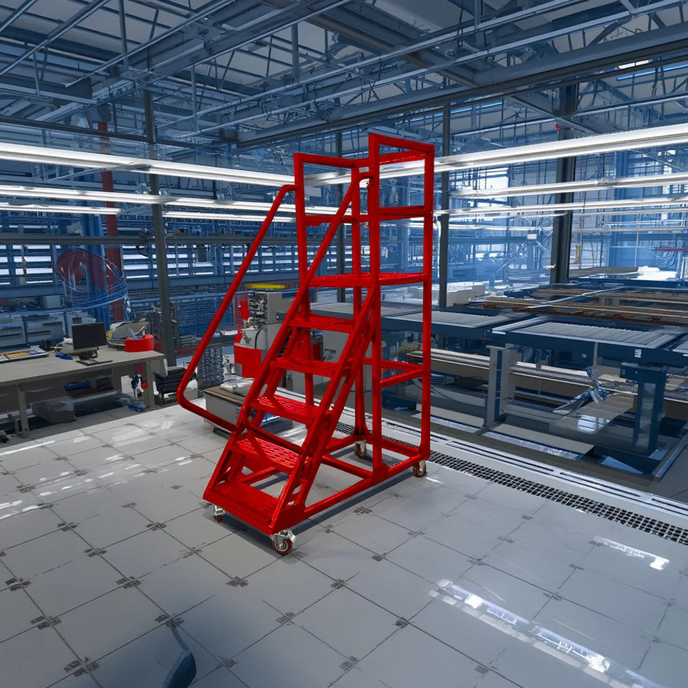 GROVIA 150cm Platform Height 6-step Ladder With Wheels Warehouse Staircase - Image 4