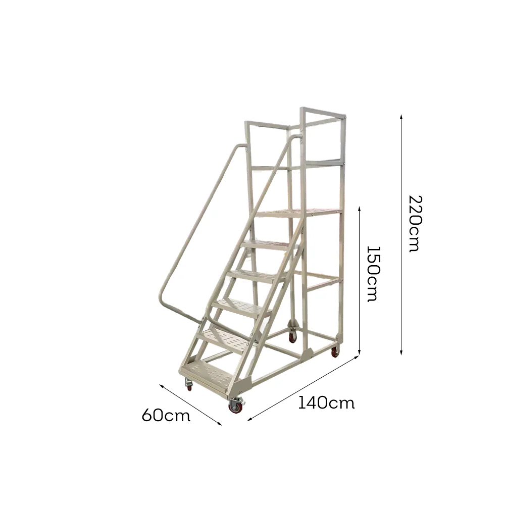 GROVIA 150cm Platform Height 6-step Ladder With Wheels Warehouse Staircase - Image 9