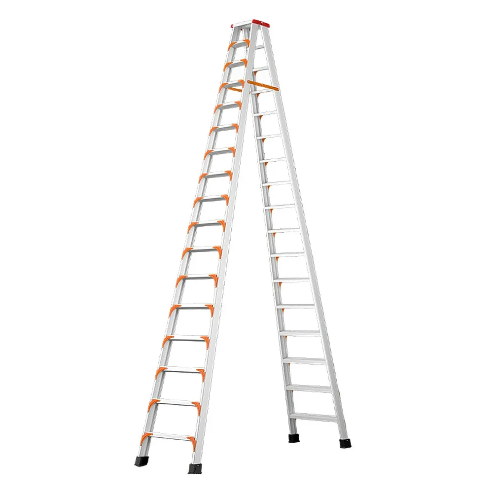 GROVIA 12/14/17-Step Aluminum Alloy Folding Ladder - 15cm Wide Non-Slip Pedal, Safety Straps, Anti-Slip Feet - Image 10