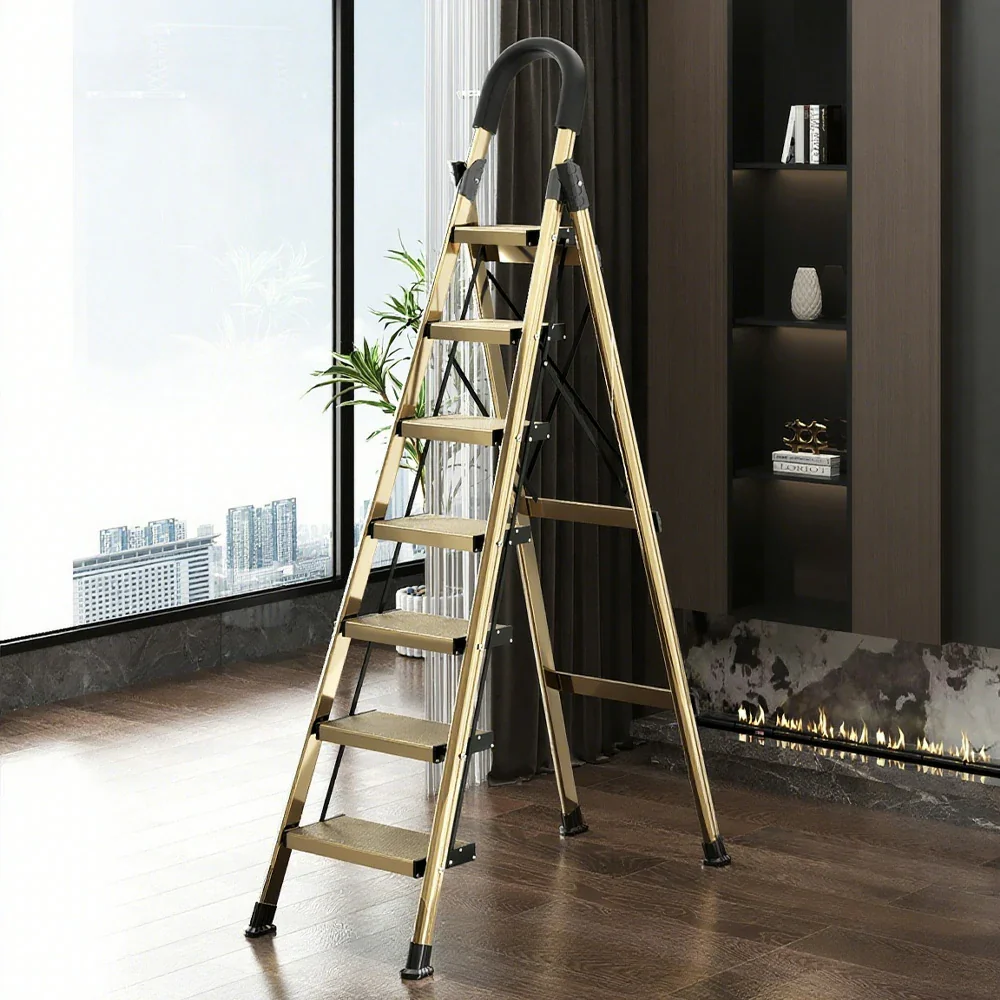 GROVIA 5/6/7 Step Lightweight Aluminum Alloy Folding Ladder, Extra-Wide 20cm Pedals, X-Shaped Support, Anti-Slip Design - Image 11