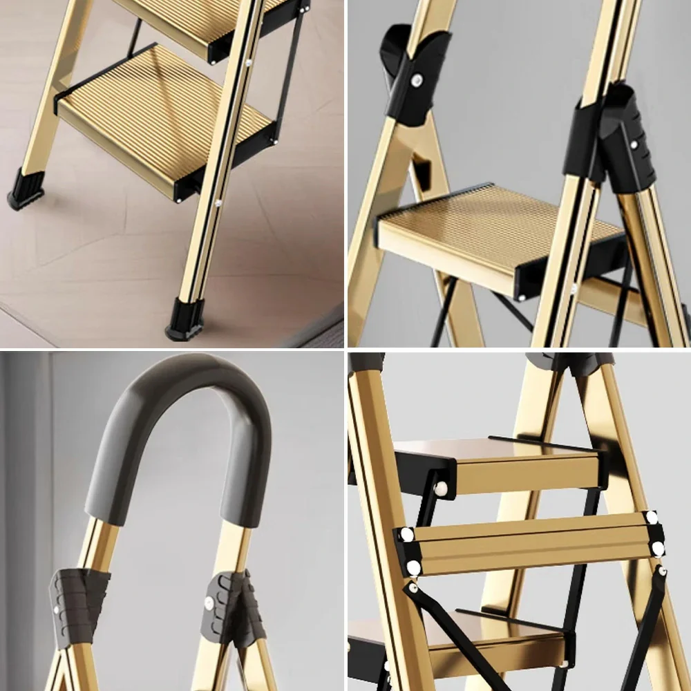 GROVIA 5/6/7 Step Lightweight Aluminum Alloy Folding Ladder, Extra-Wide 20cm Pedals, X-Shaped Support, Anti-Slip Design - Image 3