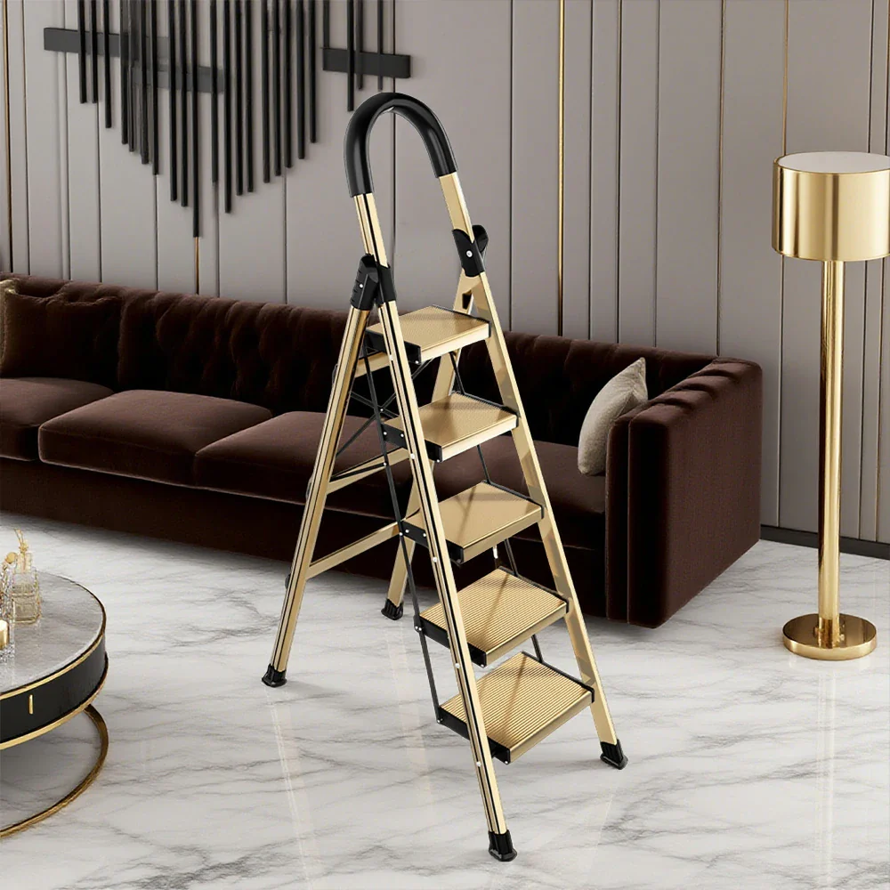 GROVIA 5/6/7 Step Lightweight Aluminum Alloy Folding Ladder, Extra-Wide 20cm Pedals, X-Shaped Support, Anti-Slip Design - Image 4