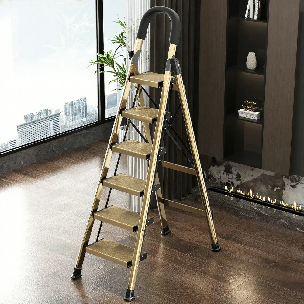 GROVIA 5/6/7 Step Lightweight Aluminum Alloy Folding Ladder, Extra-Wide 20cm Pedals, X-Shaped Support, Anti-Slip Design - Image 7