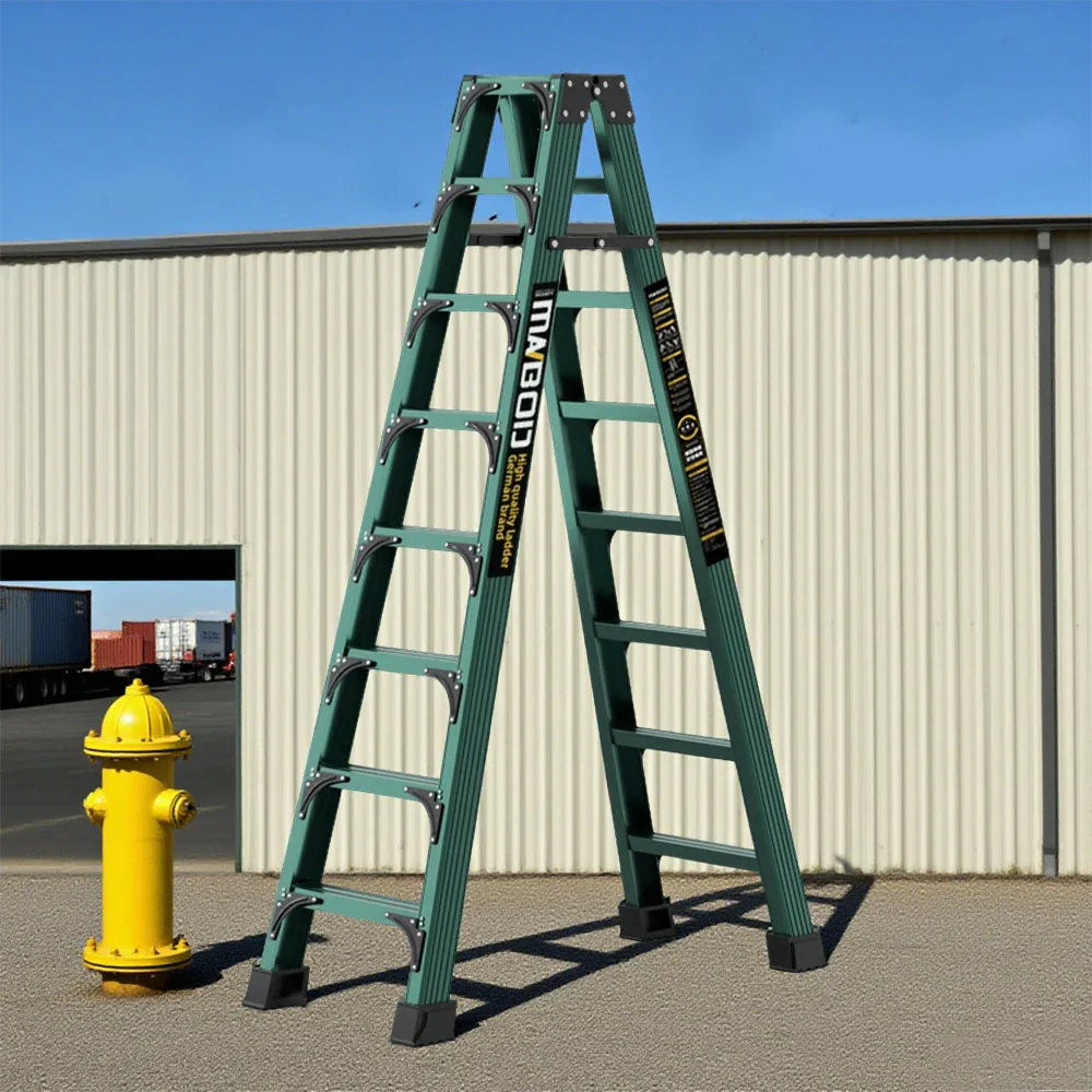GROVIA 6/7/8/10 Step Folding Ladder, Triangular Support, Anti-Slip Pedals, Stabilizing Rod, Durable & Portable Design - Green - Image 11