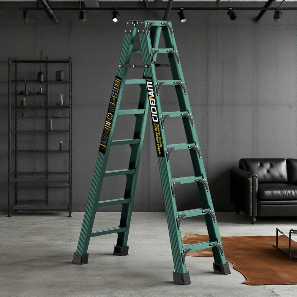 GROVIA 6/7/8/10 Step Folding Ladder, Triangular Support, Anti-Slip Pedals, Stabilizing Rod, Durable & Portable Design - Green - Image 12