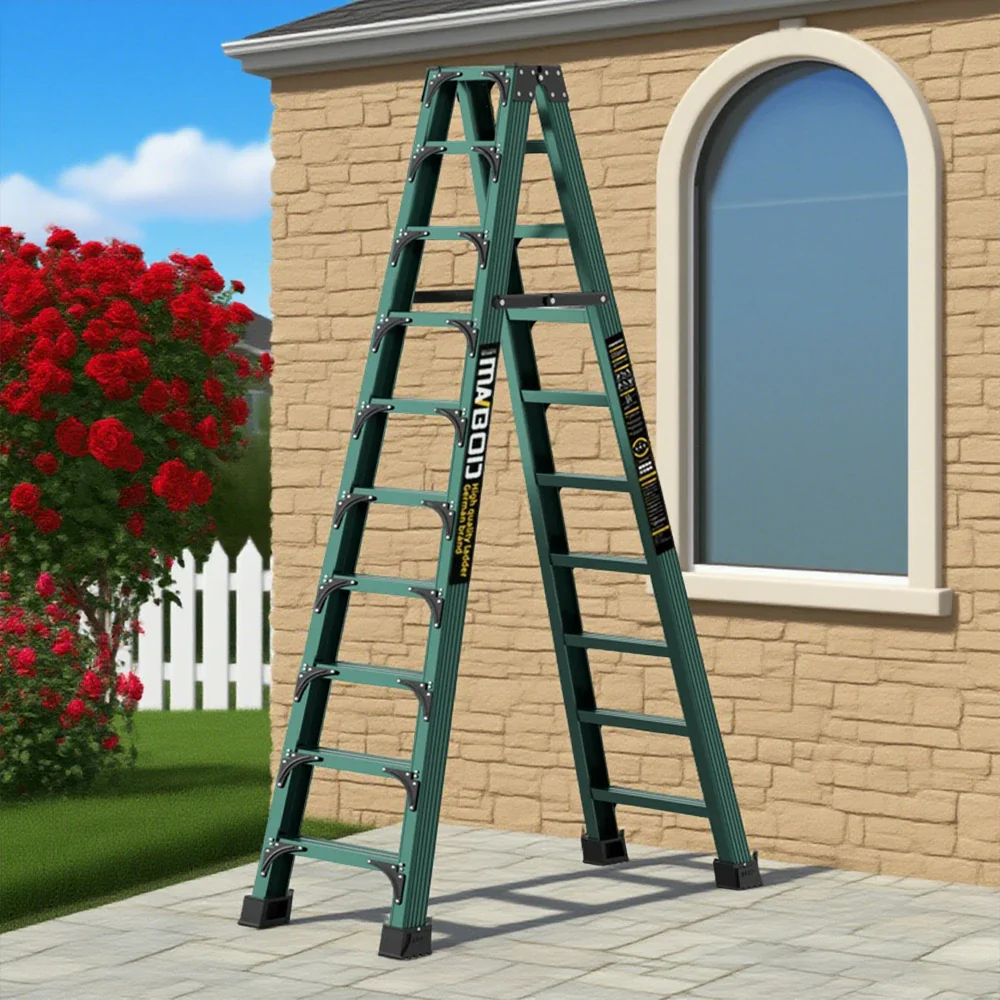 GROVIA 6/7/8/10 Step Folding Ladder, Triangular Support, Anti-Slip Pedals, Stabilizing Rod, Durable & Portable Design - Green - Image 15