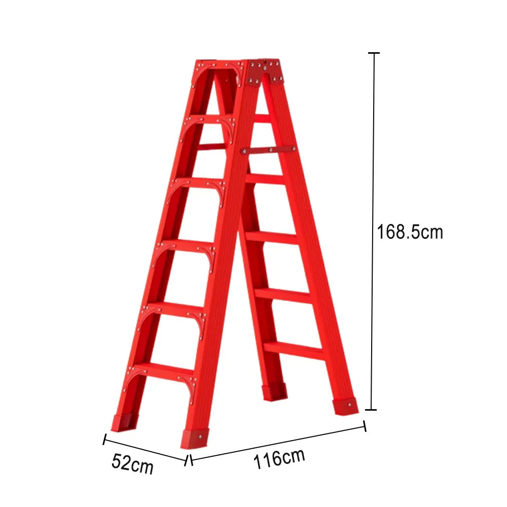 GROVIA 6/7/8/10 Step Folding Ladder, Triangular Support, Anti-Slip Pedals, Stabilizing Rod, Durable & Portable Design - Red - Image 5