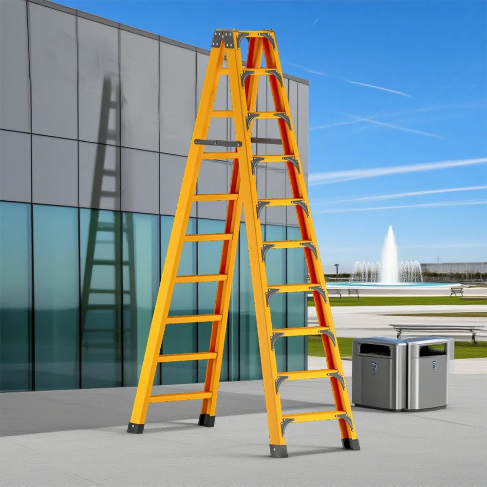GROVIA 6/7/8/10 Step Folding Ladder, Triangular Support, Anti-Slip Pedals, Stabilizing Rod, Durable & Portable Design - Yellow - Image 16
