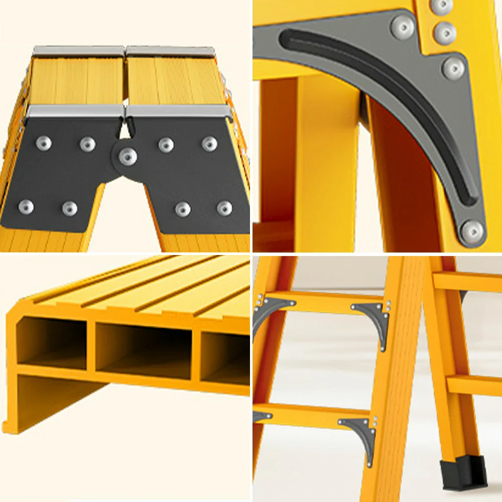 GROVIA 6/7/8/10 Step Folding Ladder, Triangular Support, Anti-Slip Pedals, Stabilizing Rod, Durable & Portable Design - Yellow - Image 3