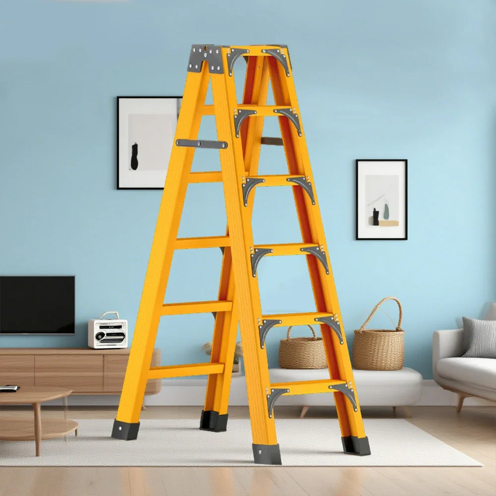 GROVIA 6/7/8/10 Step Folding Ladder, Triangular Support, Anti-Slip Pedals, Stabilizing Rod, Durable & Portable Design - Yellow - Image 4
