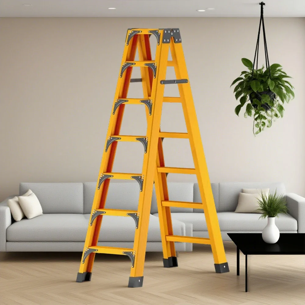 GROVIA 6/7/8/10 Step Folding Ladder, Triangular Support, Anti-Slip Pedals, Stabilizing Rod, Durable & Portable Design - Yellow - Image 7