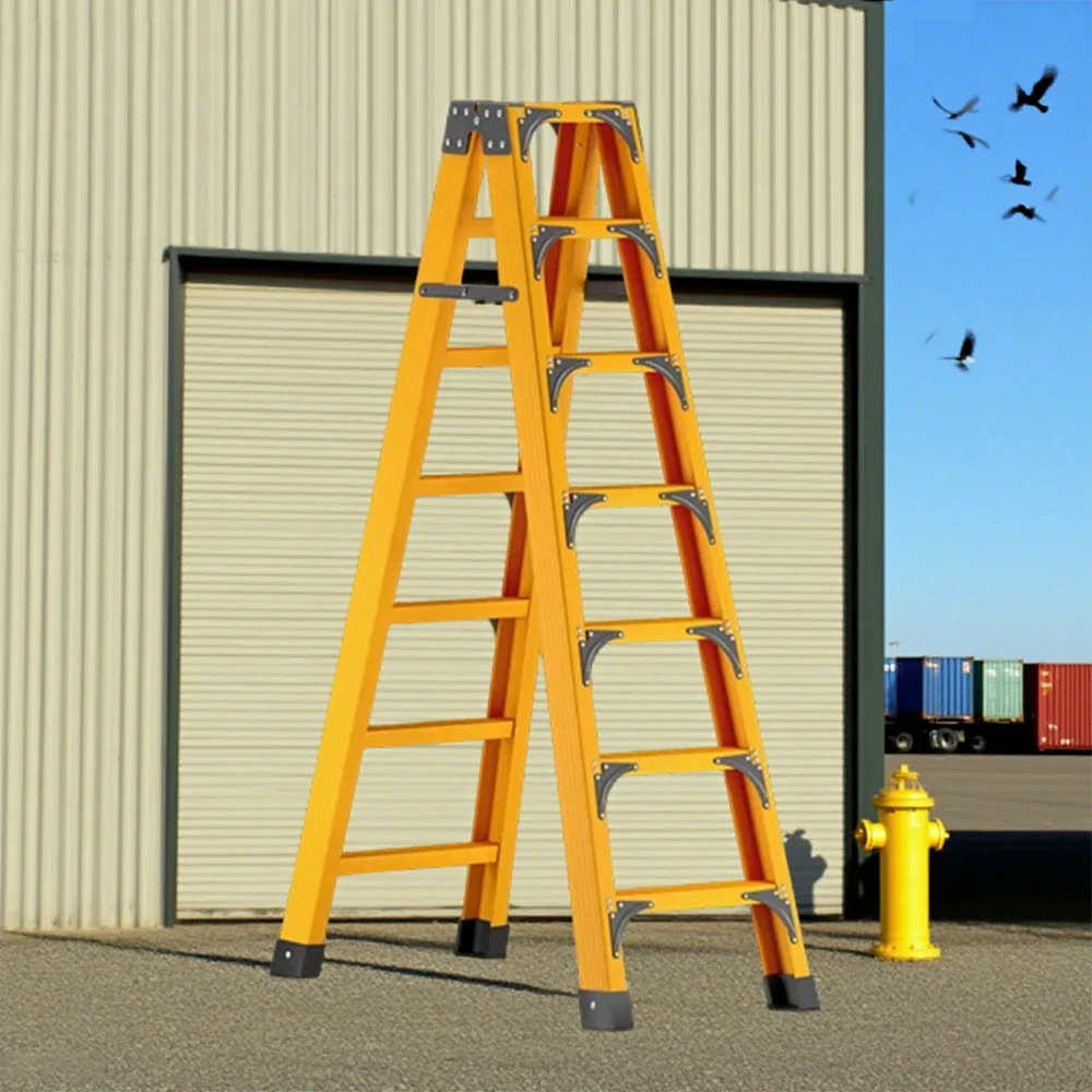GROVIA 6/7/8/10 Step Folding Ladder, Triangular Support, Anti-Slip Pedals, Stabilizing Rod, Durable & Portable Design - Yellow - Image 8