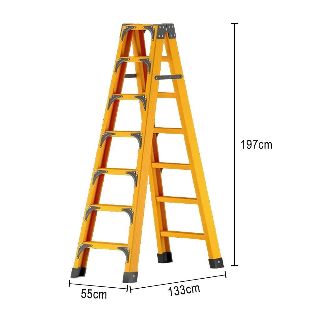 GROVIA 6/7/8/10 Step Folding Ladder, Triangular Support, Anti-Slip Pedals, Stabilizing Rod, Durable & Portable Design - Yellow - Image 9