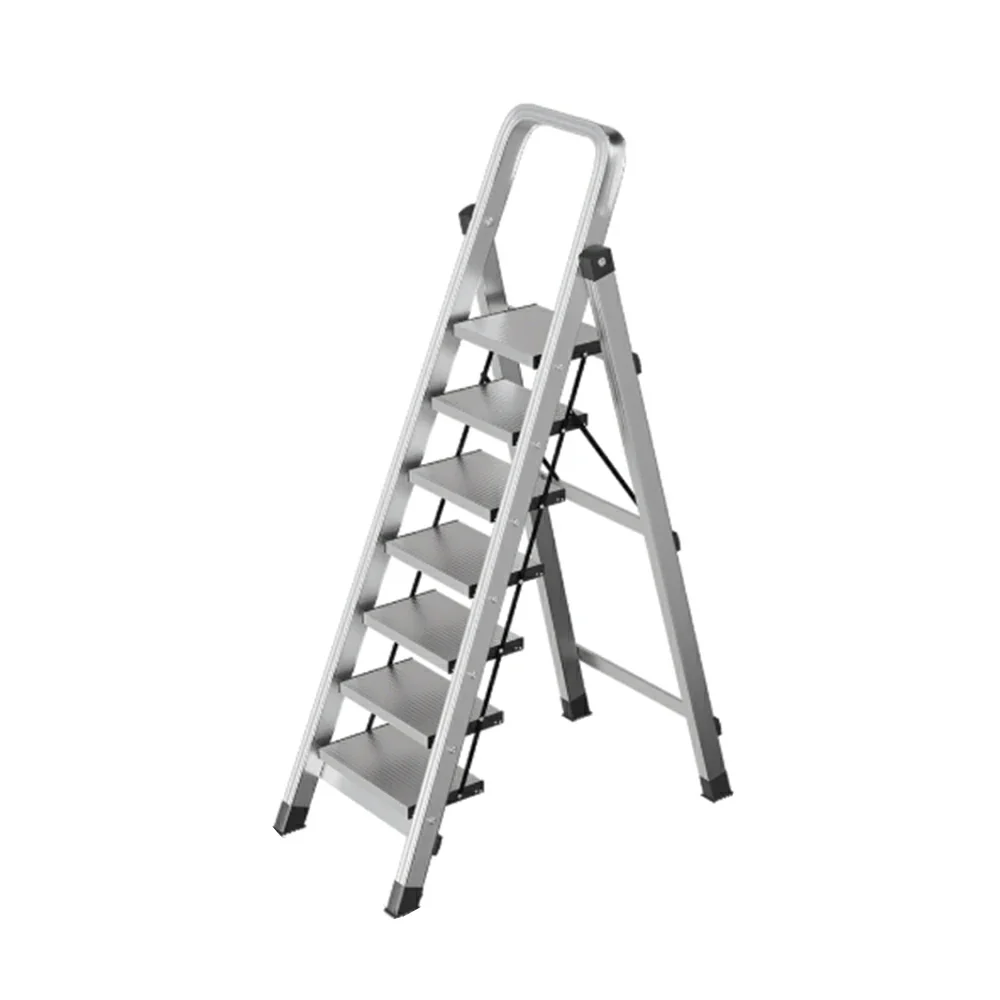 GROVIA 5/6/7/8-Step Aluminium Folding Ladder - 6cm Slim Design, 18cm Wide Non-Slip Pedal, Anti-Slip Feet - Silver - Image 10