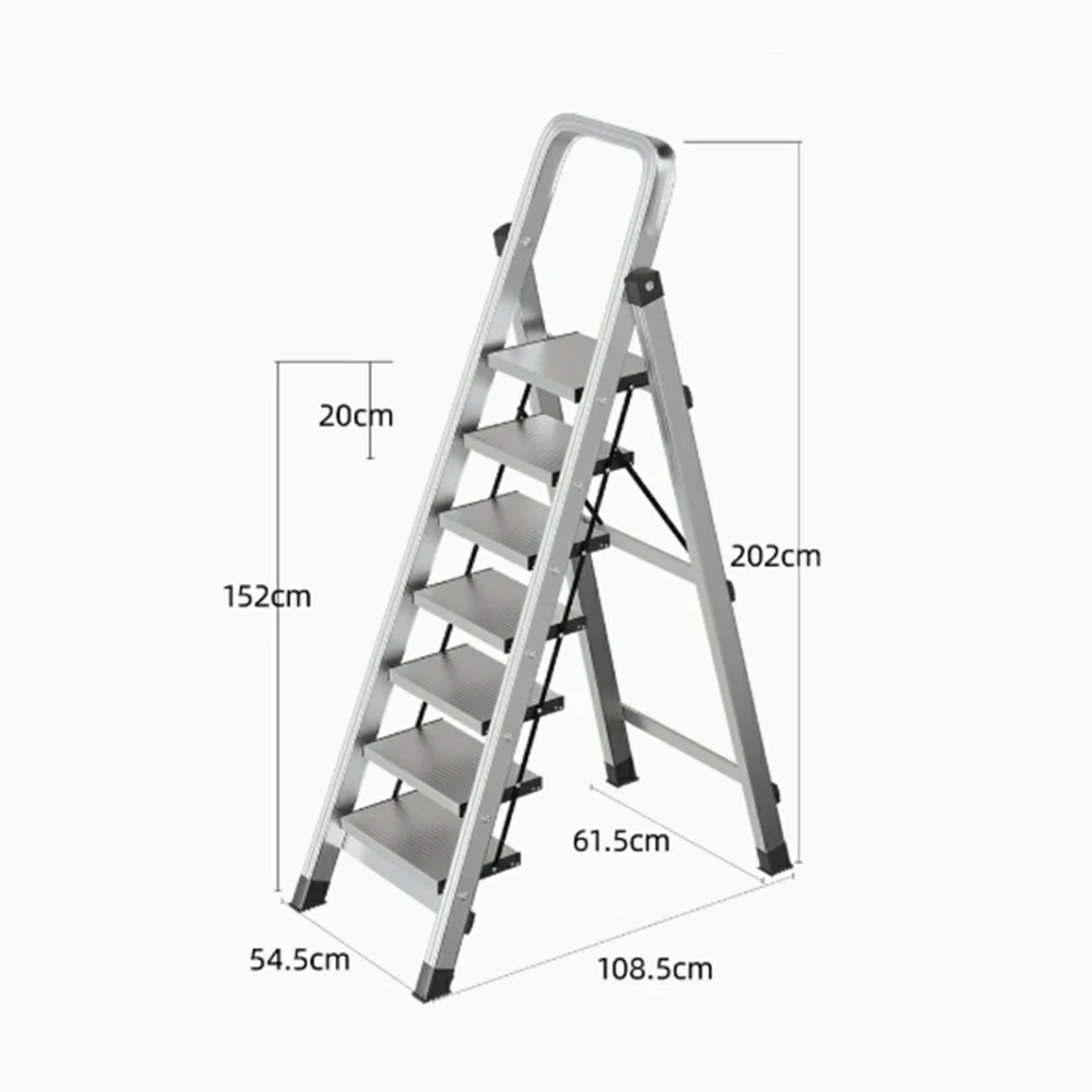 GROVIA 5/6/7/8-Step Aluminium Folding Ladder - 6cm Slim Design, 18cm Wide Non-Slip Pedal, Anti-Slip Feet - Silver - Image 13
