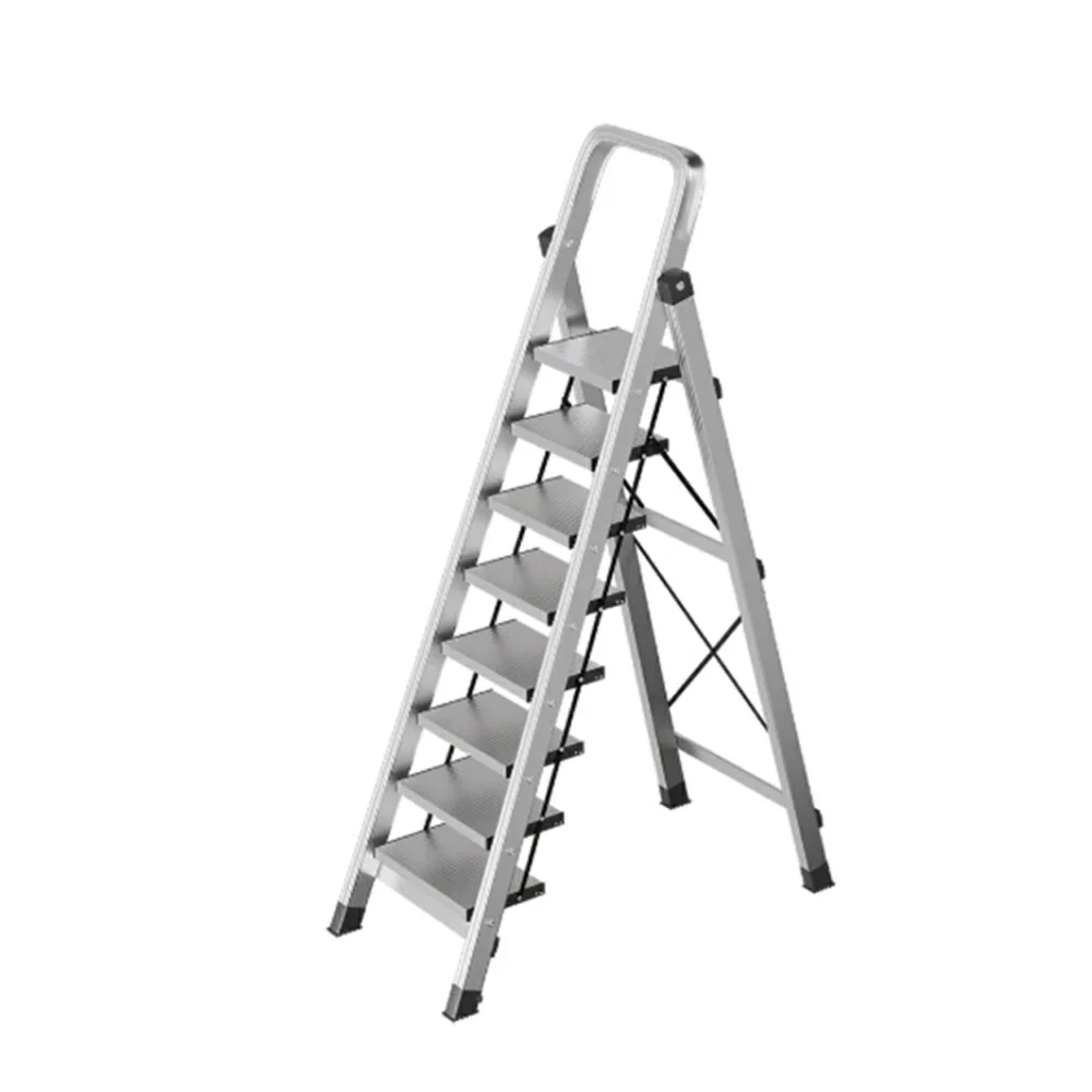 GROVIA 5/6/7/8-Step Aluminium Folding Ladder - 6cm Slim Design, 18cm Wide Non-Slip Pedal, Anti-Slip Feet - Silver - Image 14