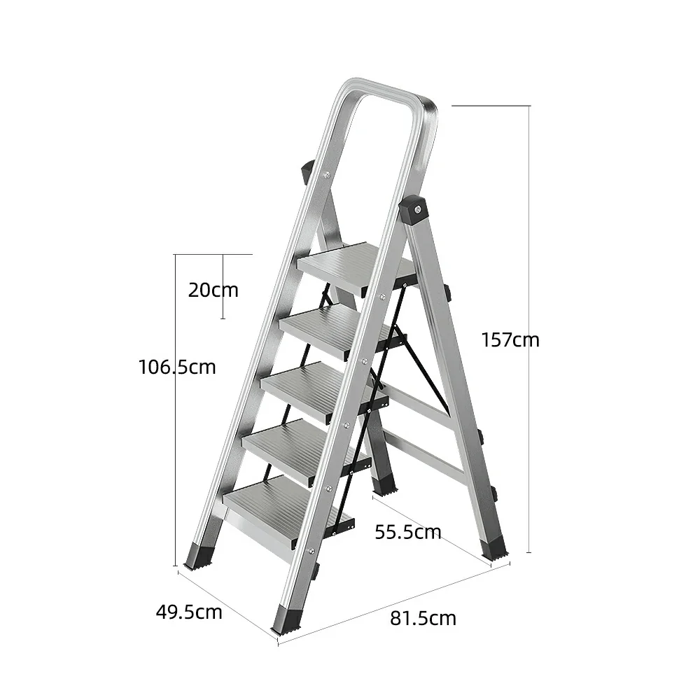 GROVIA 5/6/7/8-Step Aluminium Folding Ladder - 6cm Slim Design, 18cm Wide Non-Slip Pedal, Anti-Slip Feet - Silver - Image 5