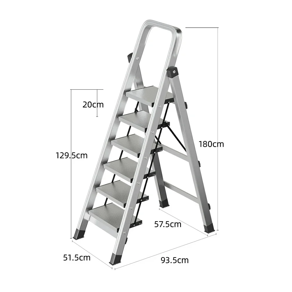 GROVIA 5/6/7/8-Step Aluminium Folding Ladder - 6cm Slim Design, 18cm Wide Non-Slip Pedal, Anti-Slip Feet - Silver - Image 9
