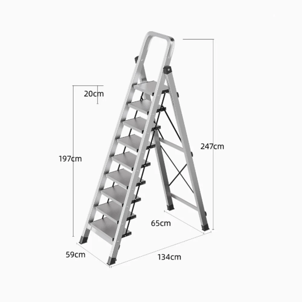 GROVIA 9/10/11/12-Step Aluminium Folding Ladder - 6cm Slim Design, 18cm Wide Non-Slip Pedal, Anti-Slip Feet - Silver - Image 5