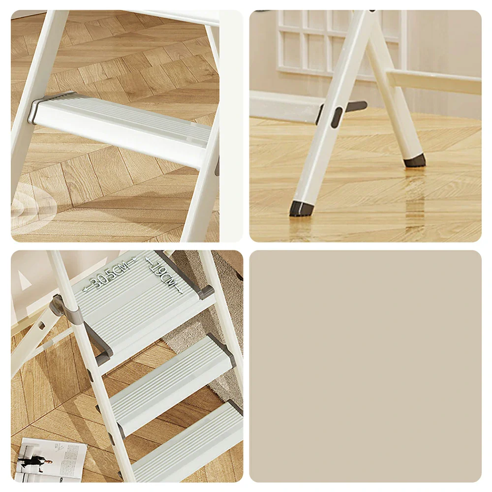 GROVIA LIVARA 3-Step Folding Ladder - Lightweight Aluminium, Space-Saving - Green - Image 3