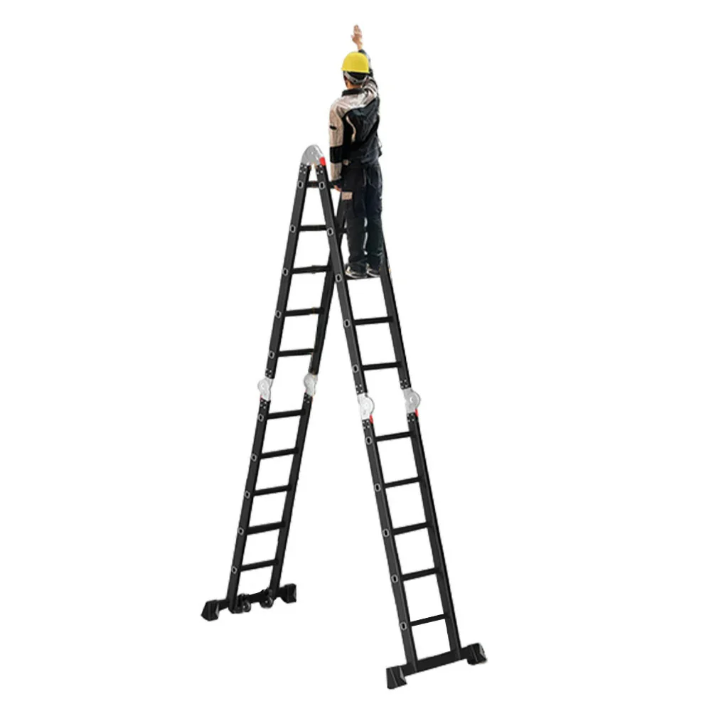 GROVIA 6/8/10 Step Multi-Purpose Folding Ladder, Heavy-Duty Hinges, Adjustable Configurations, Anti-Slip Base - Black - Image 10