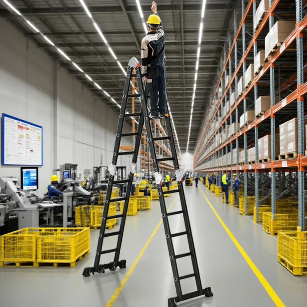 GROVIA 6/8/10 Step Multi-Purpose Folding Ladder, Heavy-Duty Hinges, Adjustable Configurations, Anti-Slip Base - Black - Image 12
