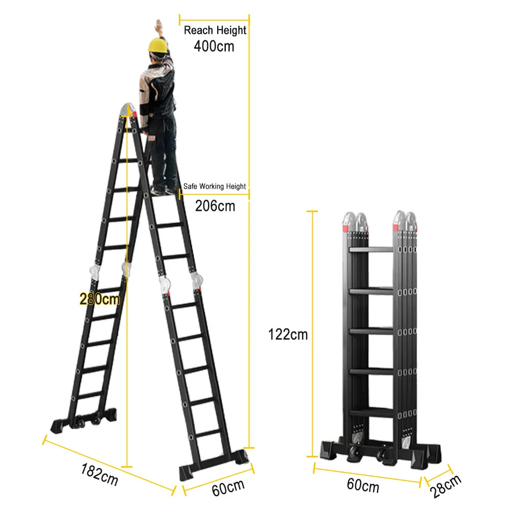 GROVIA 6/8/10 Step Multi-Purpose Folding Ladder, Heavy-Duty Hinges, Adjustable Configurations, Anti-Slip Base - Black - Image 13