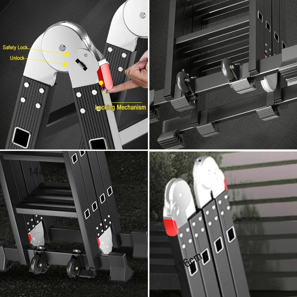 GROVIA 6/8/10 Step Multi-Purpose Folding Ladder, Heavy-Duty Hinges, Adjustable Configurations, Anti-Slip Base - Black - Image 3