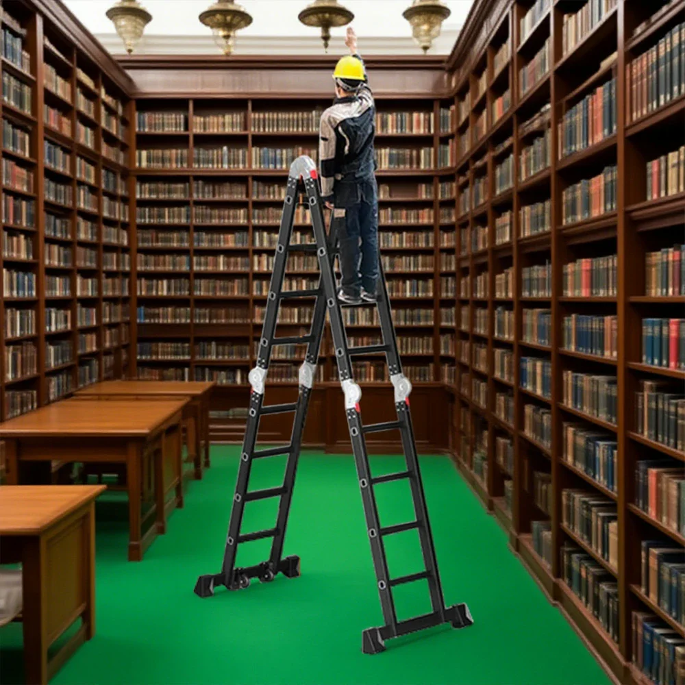 GROVIA 6/8/10 Step Multi-Purpose Folding Ladder, Heavy-Duty Hinges, Adjustable Configurations, Anti-Slip Base - Black - Image 7