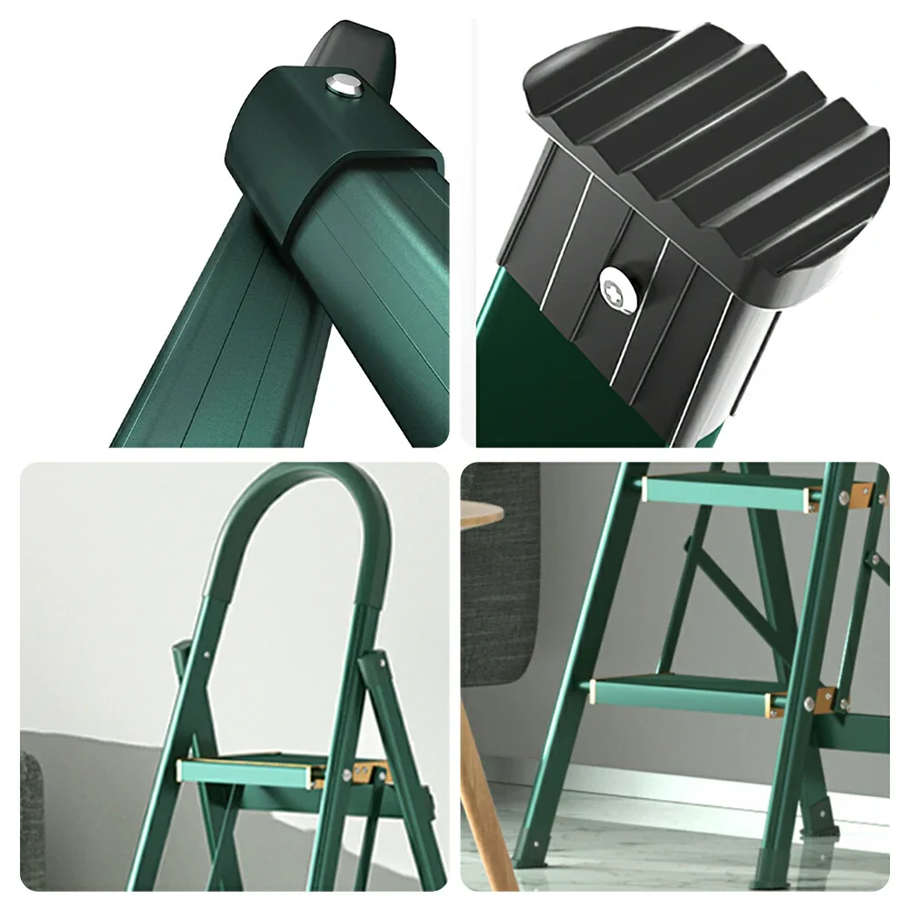 GROVIA 4/5/6-Step Aluminium Folding Ladder - 5cm Slim Design, 18cm Wide Non-Slip Pedal, Anti-Slip Feet - Green - Image 3