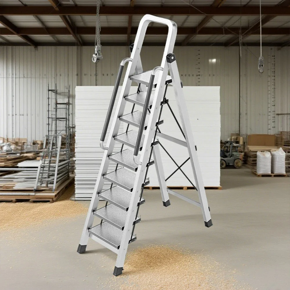 GROVIA 7/8/9 Step Aluminum Alloy Folding Ladder with Handrails, Anti-Slip Design, Extra-Wide Pedals, Durable - Image 11