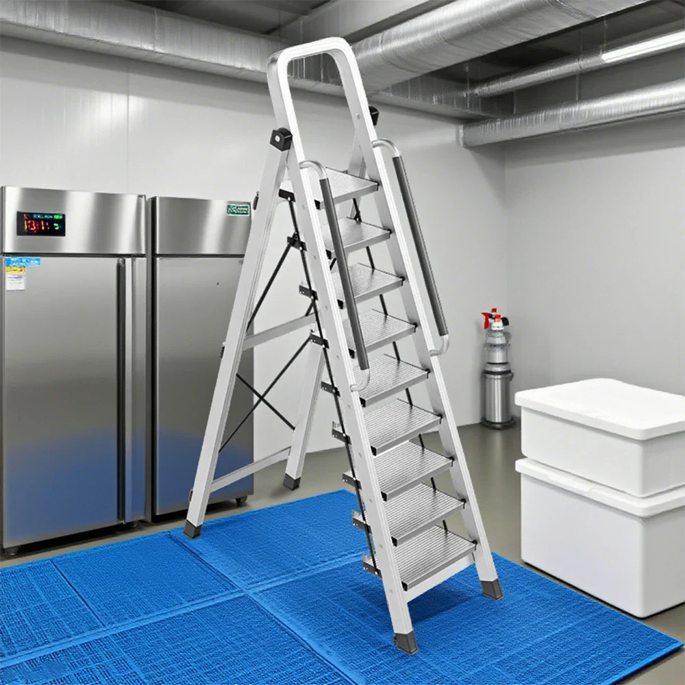 GROVIA 7/8/9 Step Aluminum Alloy Folding Ladder with Handrails, Anti-Slip Design, Extra-Wide Pedals, Durable - Image 12