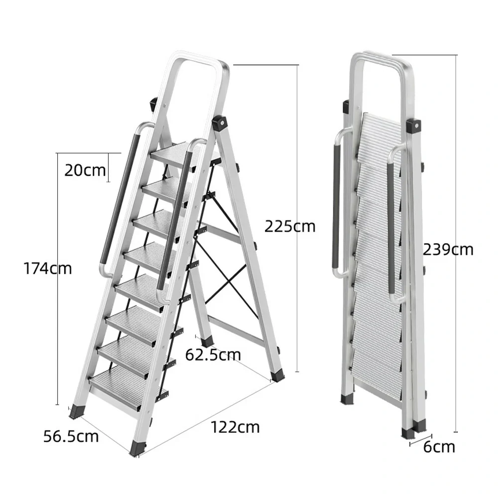 GROVIA 7/8/9 Step Aluminum Alloy Folding Ladder with Handrails, Anti-Slip Design, Extra-Wide Pedals, Durable - Image 9