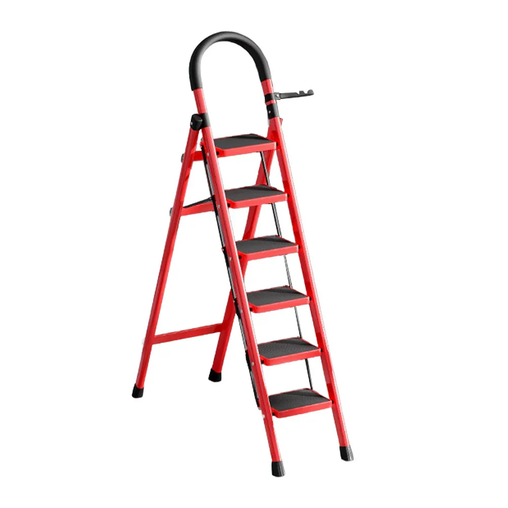 GROVIA 5/6 Step Lightweight Carbon Steel Ladder, Extra-Wide Pedals - Red - Image 6