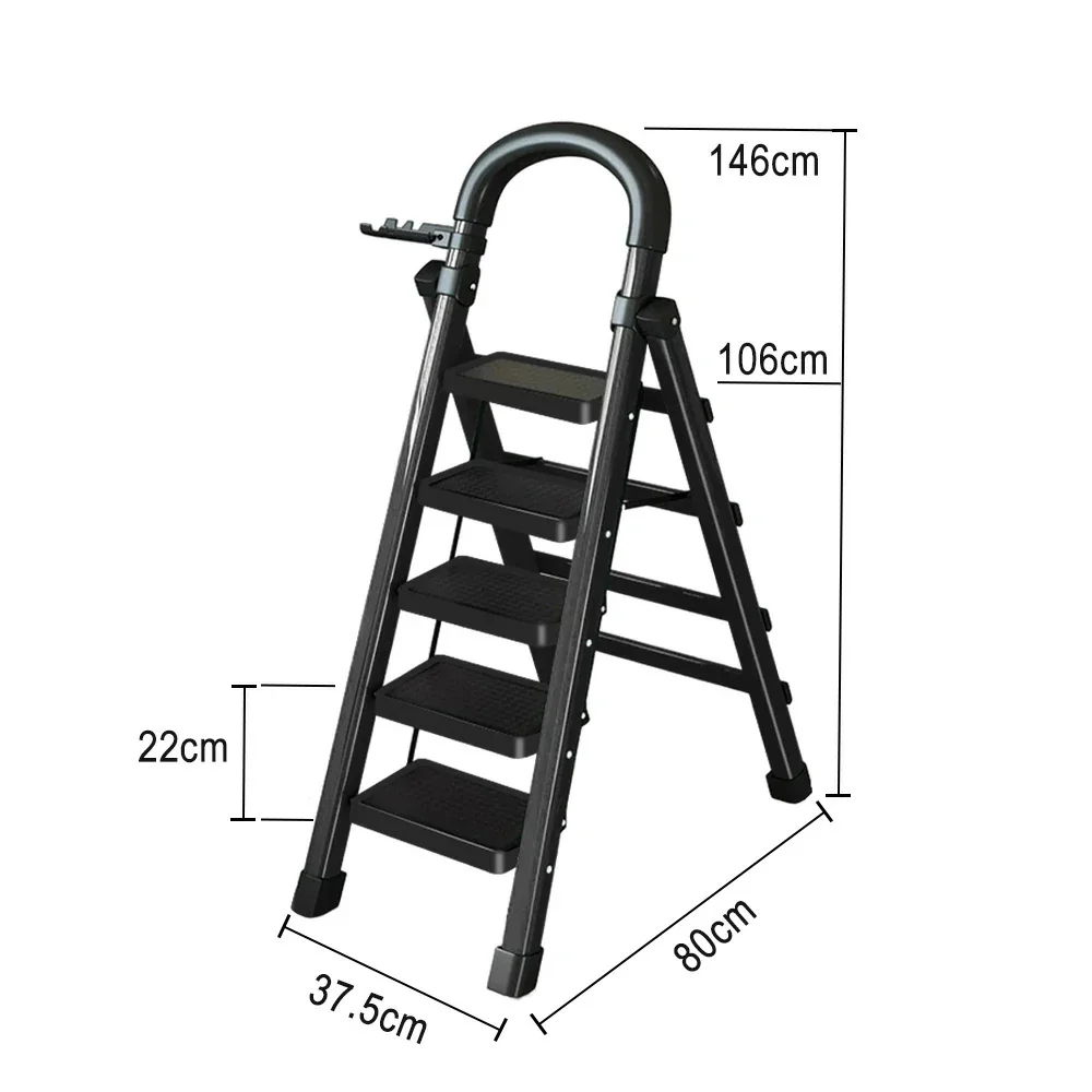 GROVIA 4/5/6 Step Carbon Alloy Steel Folding Ladder, Extra-Wide 27cm Pedals, Tool Tray, Anti-Slip Feet, Heavy-Duty Design - Black - Image 10
