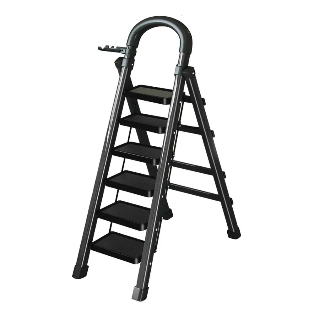 GROVIA 4/5/6 Step Carbon Alloy Steel Folding Ladder, Extra-Wide 27cm Pedals, Tool Tray, Anti-Slip Feet, Heavy-Duty Design - Black - Image 11