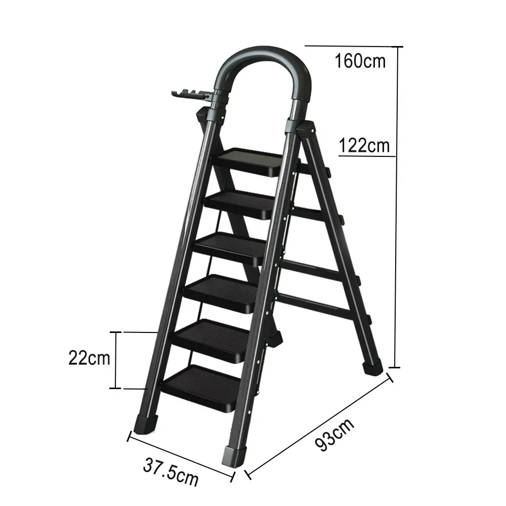 GROVIA 4/5/6 Step Carbon Alloy Steel Folding Ladder, Extra-Wide 27cm Pedals, Tool Tray, Anti-Slip Feet, Heavy-Duty Design - Black - Image 15