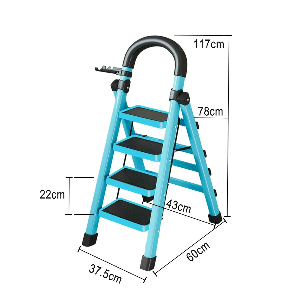 GROVIA 4/5/6 Step Carbon Alloy Steel Folding Ladder, Extra-Wide 27cm Pedals, Tool Tray, Anti-Slip Feet, Heavy-Duty Design - Blue - Image 5