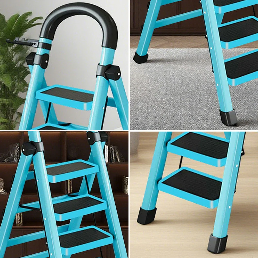 GROVIA 4/5/6 Step Carbon Alloy Steel Folding Ladder, Extra-Wide 27cm Pedals, Tool Tray, Anti-Slip Feet, Heavy-Duty Design - Blue - Image 8