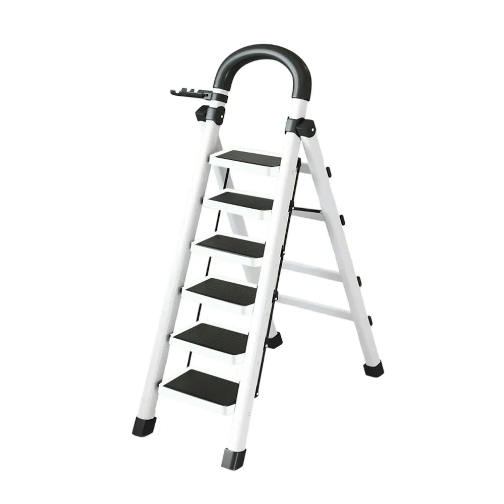 GROVIA 4/5/6 Step Carbon Alloy Steel Folding Ladder, Extra-Wide 27cm Pedals, Tool Tray, Anti-Slip Feet, Heavy-Duty Design - White - Image 11