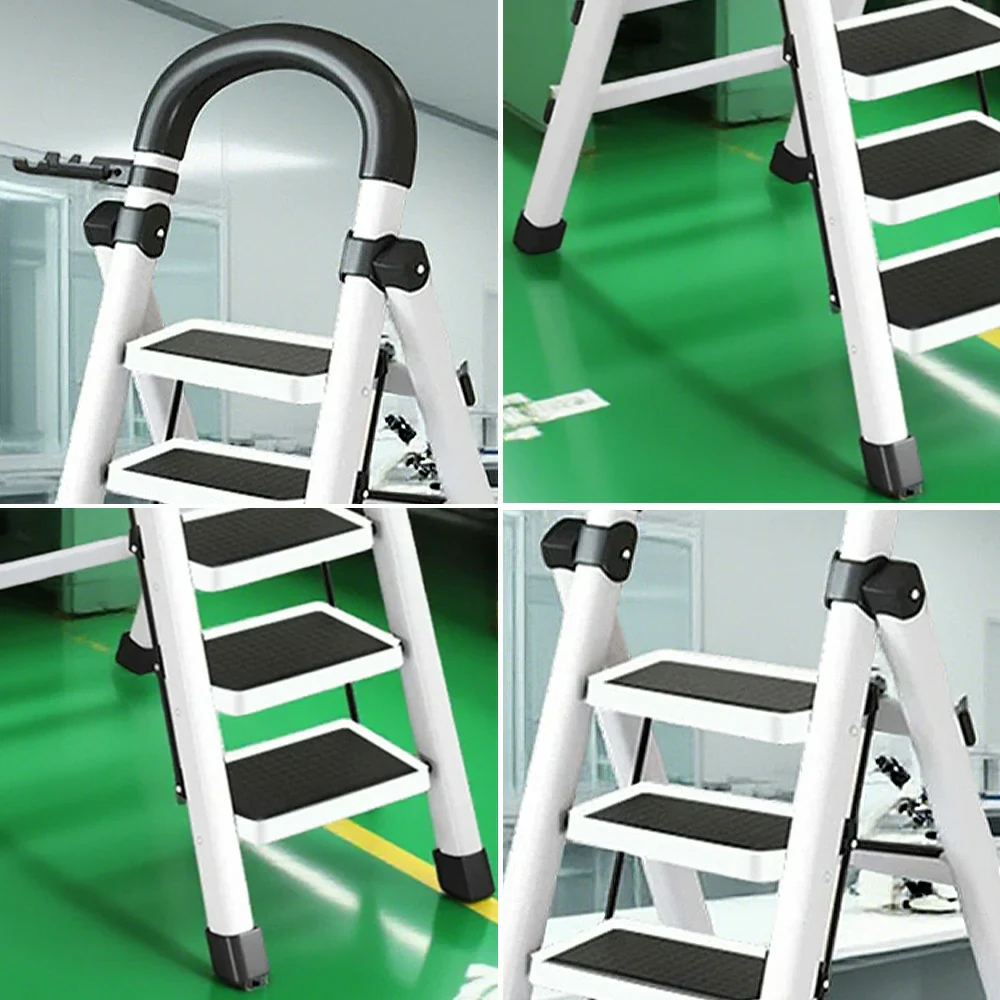GROVIA 4/5/6 Step Carbon Alloy Steel Folding Ladder, Extra-Wide 27cm Pedals, Tool Tray, Anti-Slip Feet, Heavy-Duty Design - White - Image 13