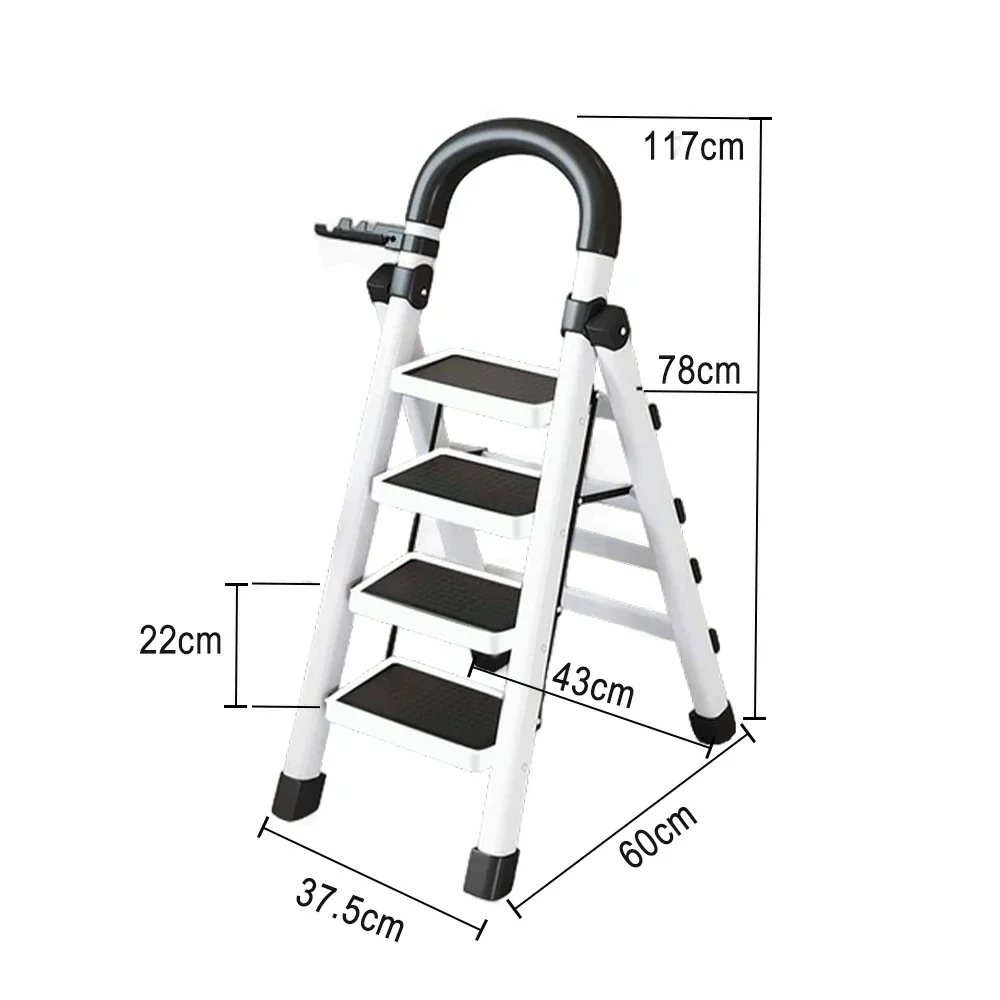 GROVIA 4/5/6 Step Carbon Alloy Steel Folding Ladder, Extra-Wide 27cm Pedals, Tool Tray, Anti-Slip Feet, Heavy-Duty Design - White - Image 5