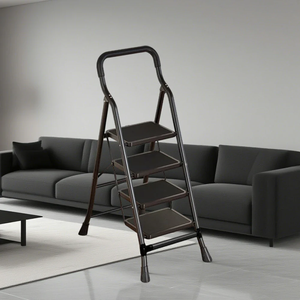 GROVIA 4/5/6-Step Carbon Steel Folding Ladder - 7cm Slim Design, 26cm Wide Non-Slip Pedal, Anti-Slip Feet - Black - Image 4