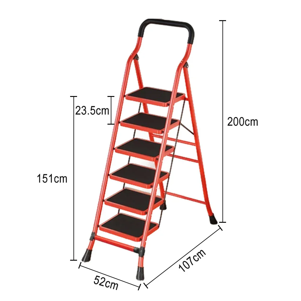GROVIA 4/5/6-Step Carbon Steel Slim Folding Ladder - 7cm Thick, 26cm Non-Slip Pedal, Stable Anti-Slip Feet - Red - Image 15