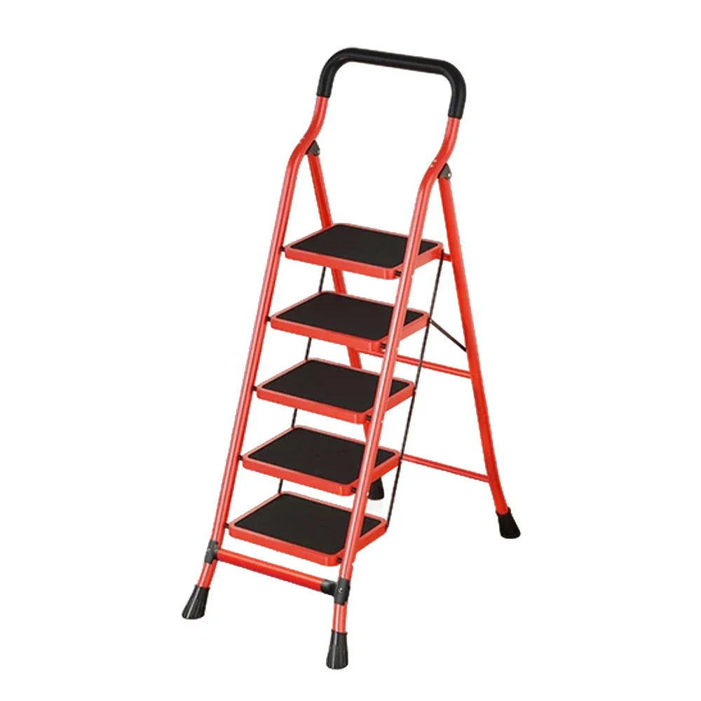 GROVIA 4/5/6-Step Carbon Steel Slim Folding Ladder - 7cm Thick, 26cm Non-Slip Pedal, Stable Anti-Slip Feet - Red - Image 6