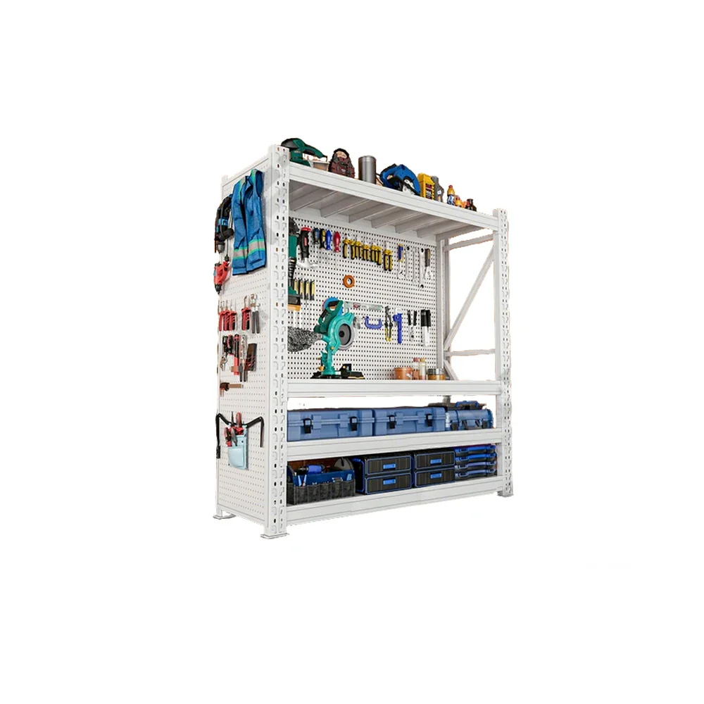 GROVIA 4-Tier 80/100cm Pegboard Tool Storage Rack, Heavy-Duty Single Shelf Design, Cold-Rolled Steel Frame, Floor-Fix Base Stability - White