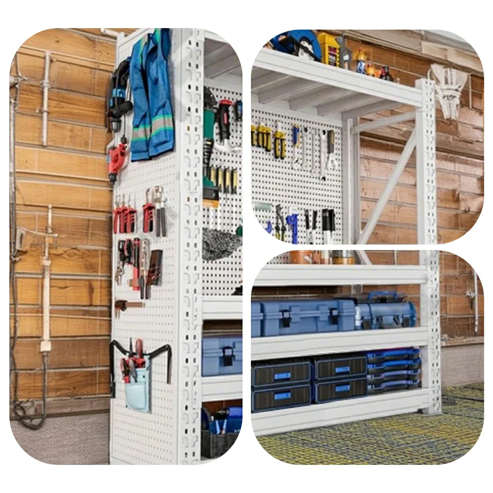 GROVIA 4-Tier 80/100cm Pegboard Tool Storage Rack, Heavy-Duty Single Shelf Design, Cold-Rolled Steel Frame, Floor-Fix Base Stability - White - Image 3