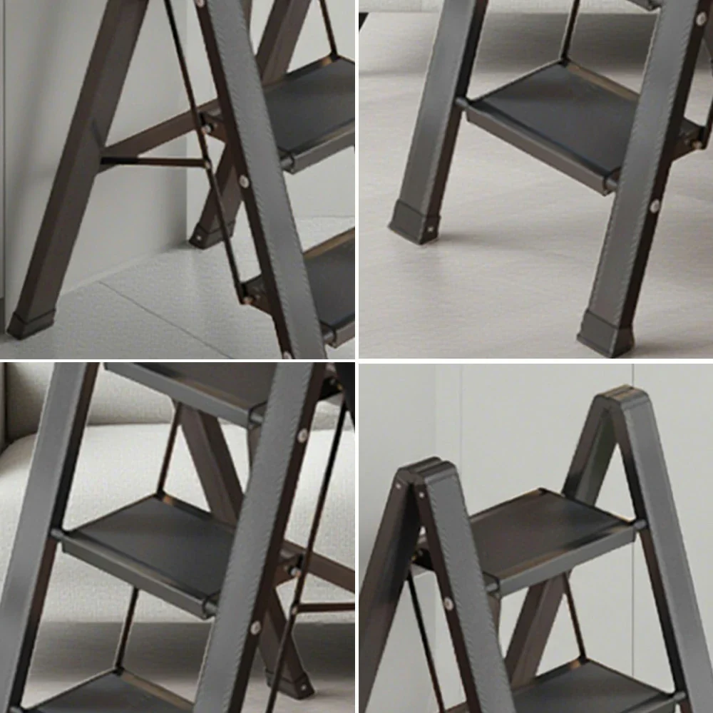 GROVIA 3 Step Aluminium Folding Ladder - 28cm Wide Pedals, 150kg Capacity, Folded Size 4.5cm, Anti-Slip Base - Black - Image 3