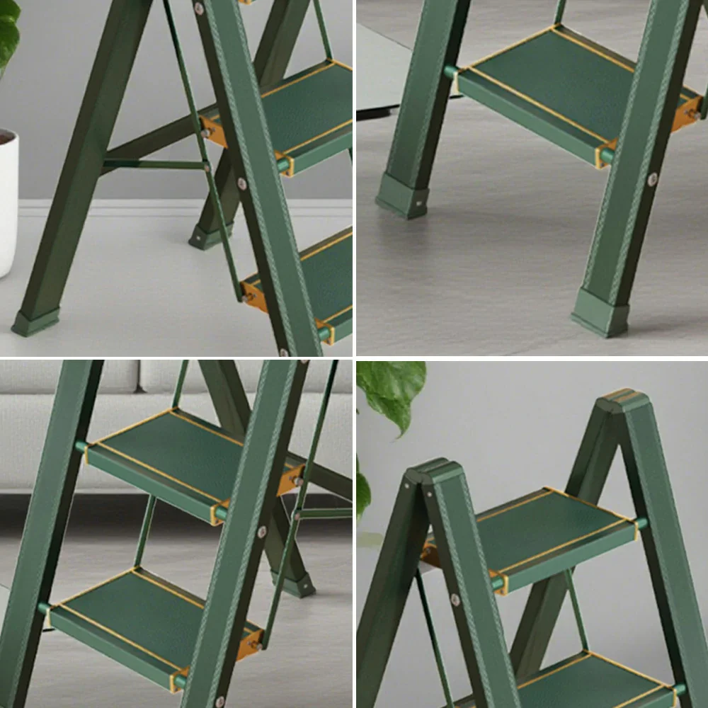 GROVIA 3/4 Step Aluminium Folding Ladder - 28cm Wide Pedals, 150kg Capacity, Folded Size 4.5cm, Anti-Slip Base - Green - Image 3
