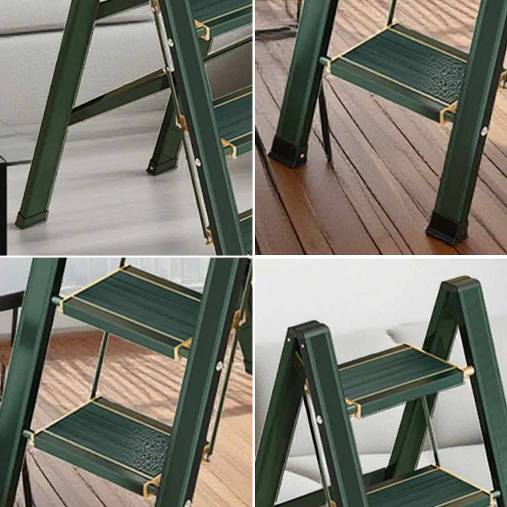 GROVIA 3/4 Step Aluminium Folding Ladder - 28cm Wide Pedals, 150kg Capacity, Folded Size 4.5cm, Anti-Slip Base - Green - Image 8